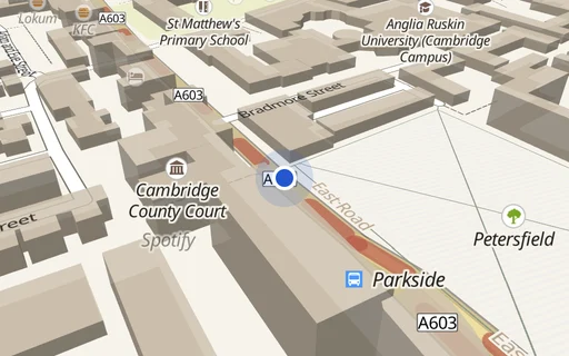 Location map: Parking at Regus Cambridge, East Road, CB1