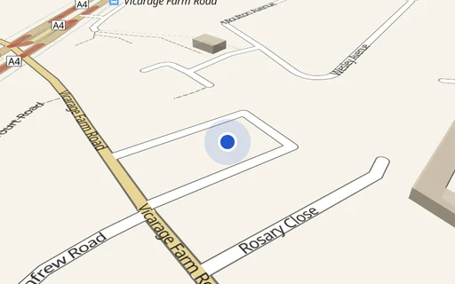 Location map: Vicarage Farm Road, Adj Renfrew Court