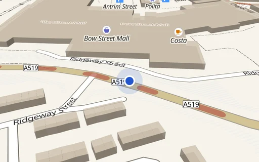 Location map: Parking on Bow Street Mall, BT28